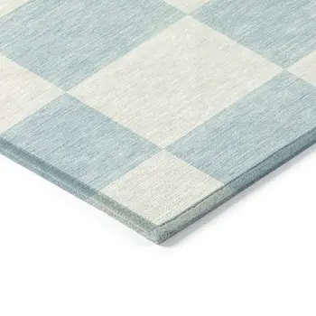 8' Sky Blue And Ivory Round Geometric Washable Indoor Outdoor Area Rug