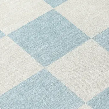 8' Sky Blue And Ivory Round Geometric Washable Indoor Outdoor Area Rug