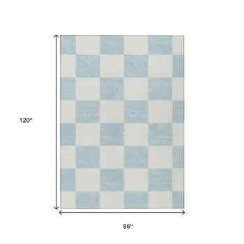 8' X 10' Sky Blue And Ivory Geometric Washable Indoor Outdoor Area Rug