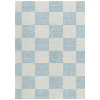 9' X 12' Sky Blue And Ivory Geometric Washable Indoor Outdoor Area Rug