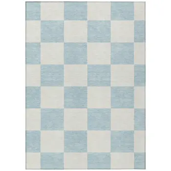 10' X 14' Sky Blue And Ivory Geometric Washable Indoor Outdoor Area Rug