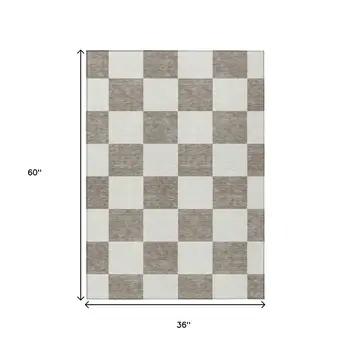 3' X 5' Taupe And Ivory Geometric Washable Indoor Outdoor Area Rug