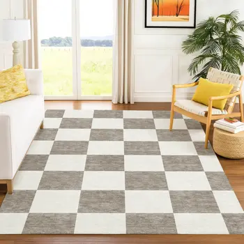 8' X 10' Taupe And Ivory Geometric Washable Indoor Outdoor Area Rug