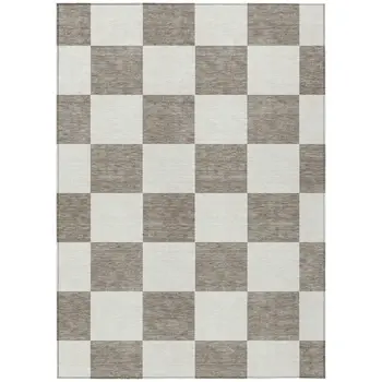 10' X 14' Taupe And Ivory Geometric Washable Indoor Outdoor Area Rug