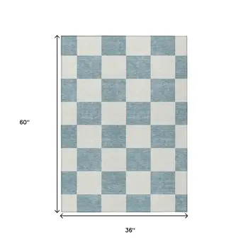 3' X 5' Teal Blue And Ivory Geometric Washable Indoor Outdoor Area Rug