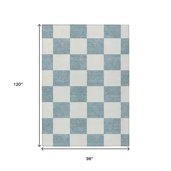 8' X 10' Teal Blue And Ivory Geometric Washable Indoor Outdoor Area Rug