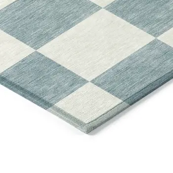 10' X 14' Teal Blue And Ivory Geometric Washable Indoor Outdoor Area Rug