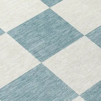 10' X 14' Teal Blue And Ivory Geometric Washable Indoor Outdoor Area Rug