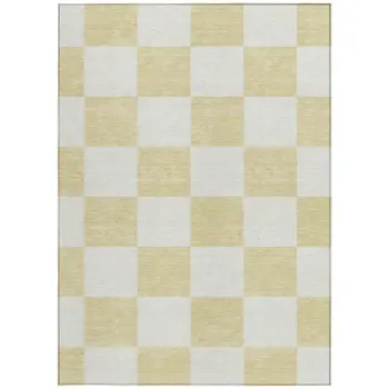 5' X 8' Wheat And Beige Geometric Washable Indoor Outdoor Area Rug