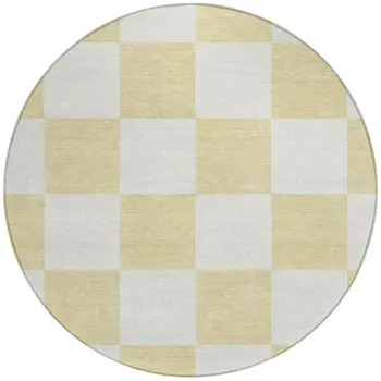 8' Wheat And Beige Round Geometric Washable Indoor Outdoor Area Rug