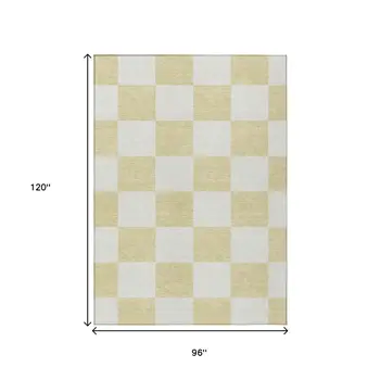 8' X 10' Wheat And Beige Geometric Washable Indoor Outdoor Area Rug