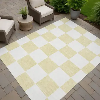 9' X 12' Wheat And Beige Geometric Washable Indoor Outdoor Area Rug