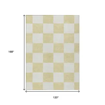 10' X 14' Wheat And Beige Geometric Washable Indoor Outdoor Area Rug