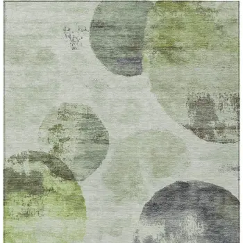 5' X 8' Artichoke Green And Ivory Abstract Washable Indoor Outdoor Area Rug