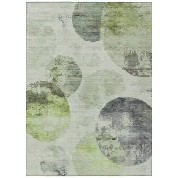 5' X 8' Artichoke Green And Ivory Abstract Washable Indoor Outdoor Area Rug