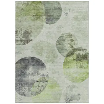 8' X 10' Artichoke Green And Ivory Abstract Washable Indoor Outdoor Area Rug