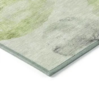 10' X 14' Artichoke Green And Ivory Abstract Washable Indoor Outdoor Area Rug