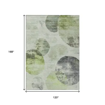10' X 14' Artichoke Green And Ivory Abstract Washable Indoor Outdoor Area Rug