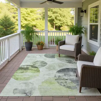 10' X 14' Artichoke Green And Ivory Abstract Washable Indoor Outdoor Area Rug