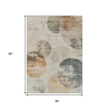 3' X 5' Beige Khaki And Ivory Abstract Washable Indoor Outdoor Area Rug