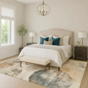 3' X 5' Beige Khaki And Ivory Abstract Washable Indoor Outdoor Area Rug