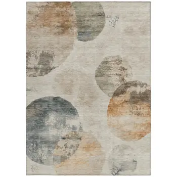 8' X 10' Beige Khaki And Ivory Abstract Washable Indoor Outdoor Area Rug
