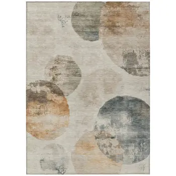 8' X 10' Beige Khaki And Ivory Abstract Washable Indoor Outdoor Area Rug