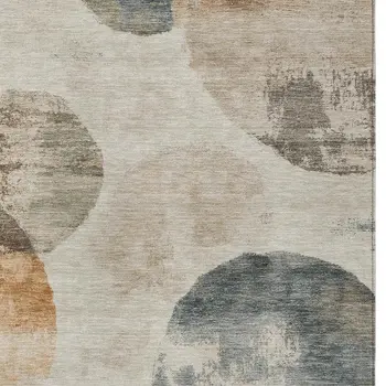 10' X 14' Beige Khaki And Ivory Abstract Washable Indoor Outdoor Area Rug