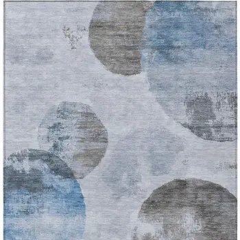 5' X 8' Denim Blue Taupe And Ivory Abstract Washable Indoor Outdoor Area Rug
