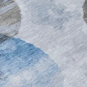 8' Denim Blue Taupe And Ivory Round Abstract Washable Indoor Outdoor Area Rug