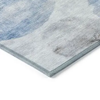 9' X 12' Denim Blue Taupe And Ivory Abstract Washable Indoor Outdoor Area Rug