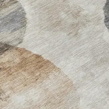 8' Taupe Ivory And Beige Round Abstract Washable Indoor Outdoor Area Rug