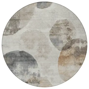 8' Taupe Ivory And Beige Round Abstract Washable Indoor Outdoor Area Rug