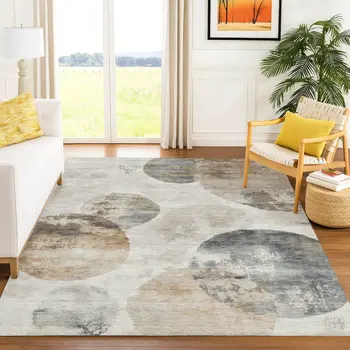 8' X 10' Taupe Ivory And Beige Abstract Washable Indoor Outdoor Area Rug