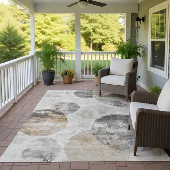 8' X 10' Taupe Ivory And Beige Abstract Washable Indoor Outdoor Area Rug