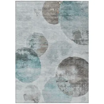 3' X 5' Teal Blue Ivory And Taupe Abstract Washable Indoor Outdoor Area Rug