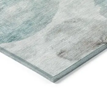 5' X 8' Teal Blue Ivory And Taupe Abstract Washable Indoor Outdoor Area Rug