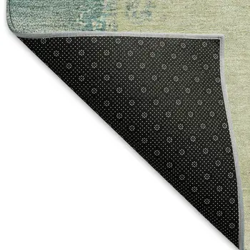 5' X 8' Artichoke Green Ivory And Aqua Abstract Washable Indoor Outdoor Area Rug