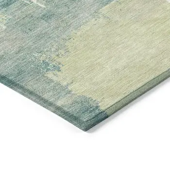 8' X 10' Artichoke Green Ivory And Aqua Abstract Washable Indoor Outdoor Area Rug