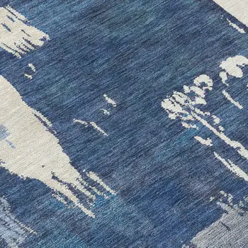 8' Blue And Ivory Round Abstract Washable Indoor Outdoor Area Rug