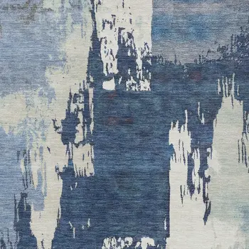 9' X 12' Blue And Ivory Abstract Washable Indoor Outdoor Area Rug