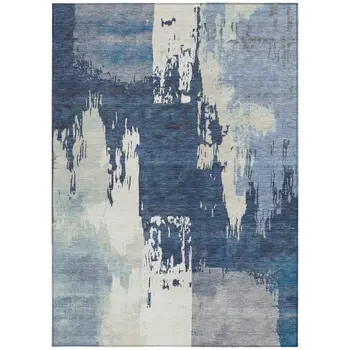 10' X 14' Blue And Ivory Abstract Washable Indoor Outdoor Area Rug
