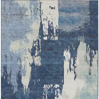 10' X 14' Blue And Ivory Abstract Washable Indoor Outdoor Area Rug