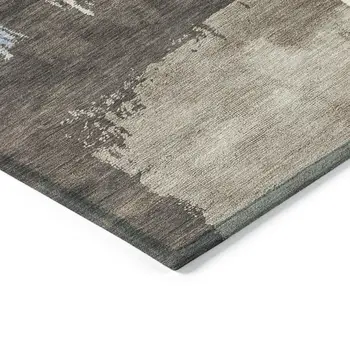 10' X 14' Brown Ivory And Blue Abstract Washable Indoor Outdoor Area Rug