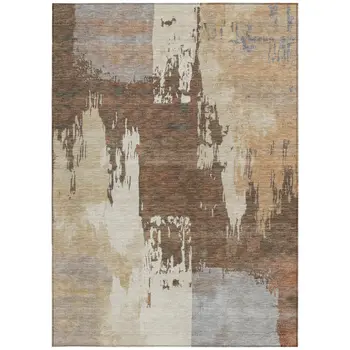 3' X 5' Rust Ivory And Gray Abstract Washable Indoor Outdoor Area Rug