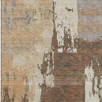 3' X 5' Rust Ivory And Gray Abstract Washable Indoor Outdoor Area Rug