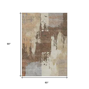 5' X 8' Rust Ivory And Gray Abstract Washable Indoor Outdoor Area Rug