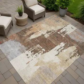 5' X 8' Rust Ivory And Gray Abstract Washable Indoor Outdoor Area Rug