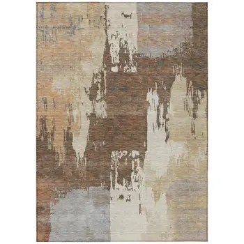 5' X 8' Rust Ivory And Gray Abstract Washable Indoor Outdoor Area Rug