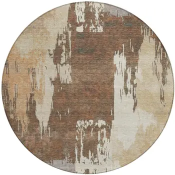 8' Rust Ivory And Gray Round Abstract Washable Indoor Outdoor Area Rug